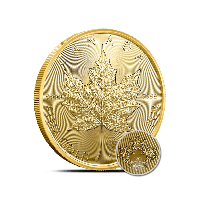 gold maple leaf bullion displayed to buy