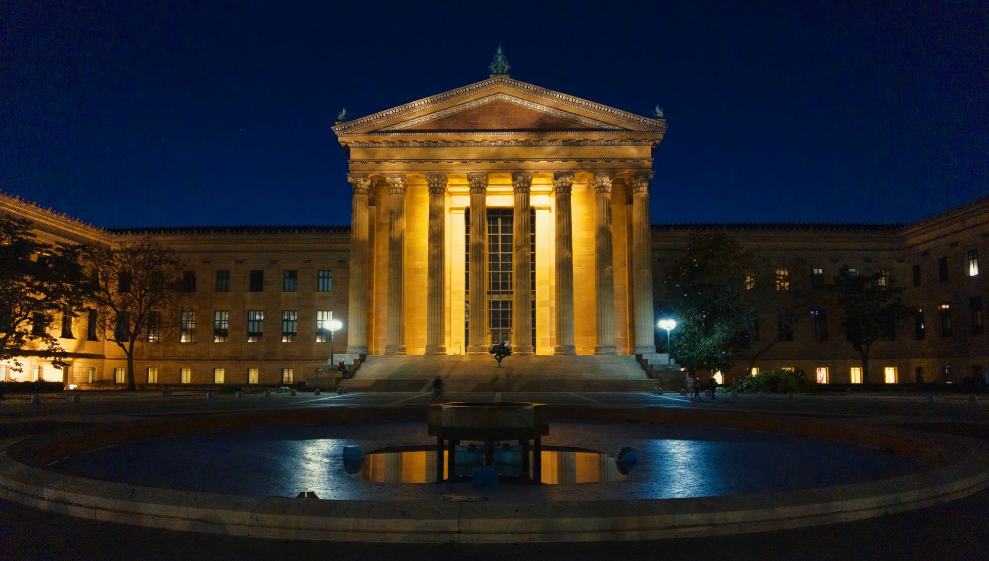 The Philadelphia Museum of Art at night.
