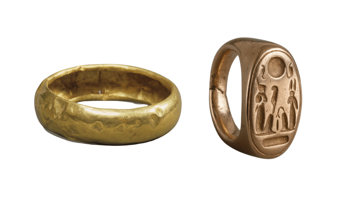 Egyptian gold bracelet and stamped gold ring