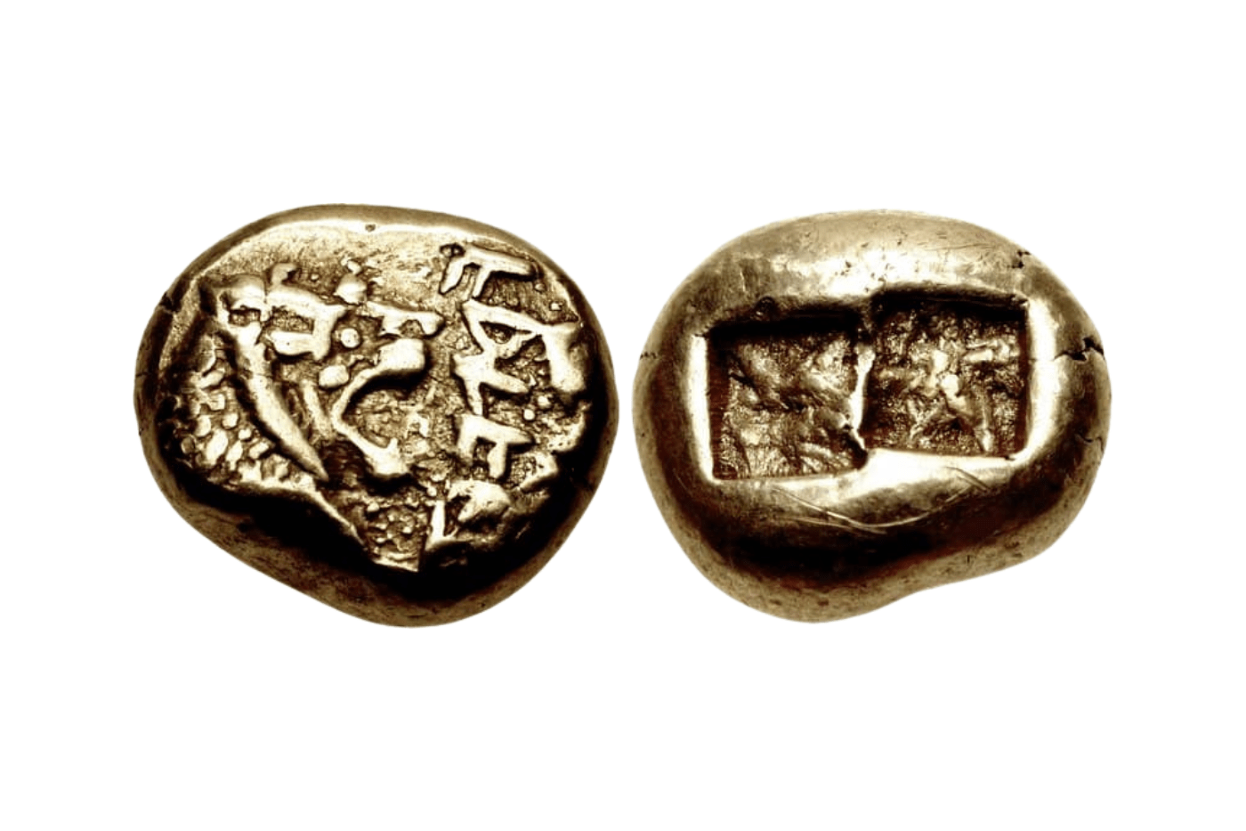 Lydian stater coins made of silver and gold alloy, electrum