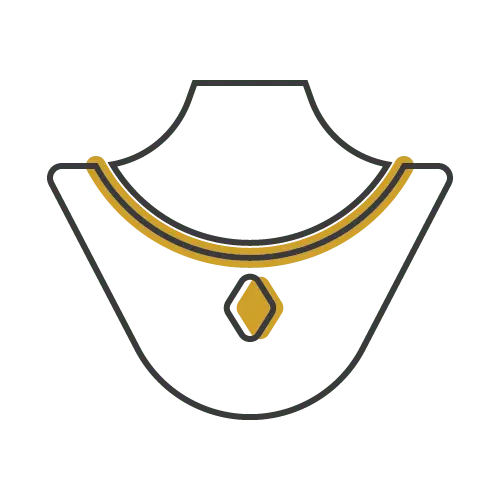 Jewelry icon, a sketched gold necklace on a neck