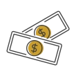 Drawing of two nondenominational US dollar bills