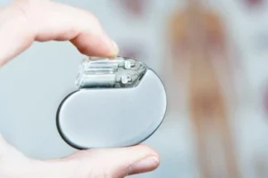 A cardiac pacemaker made with medical-grade platinum